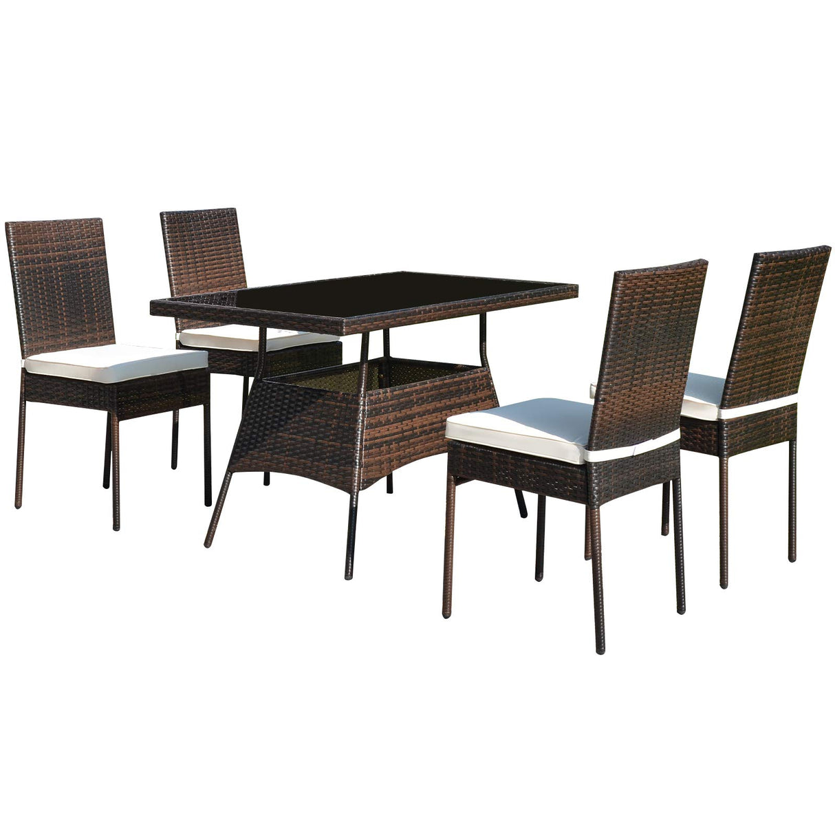 5 Piece Patio Wicker Dining Set, Outdoor Rattan Table and Chairs