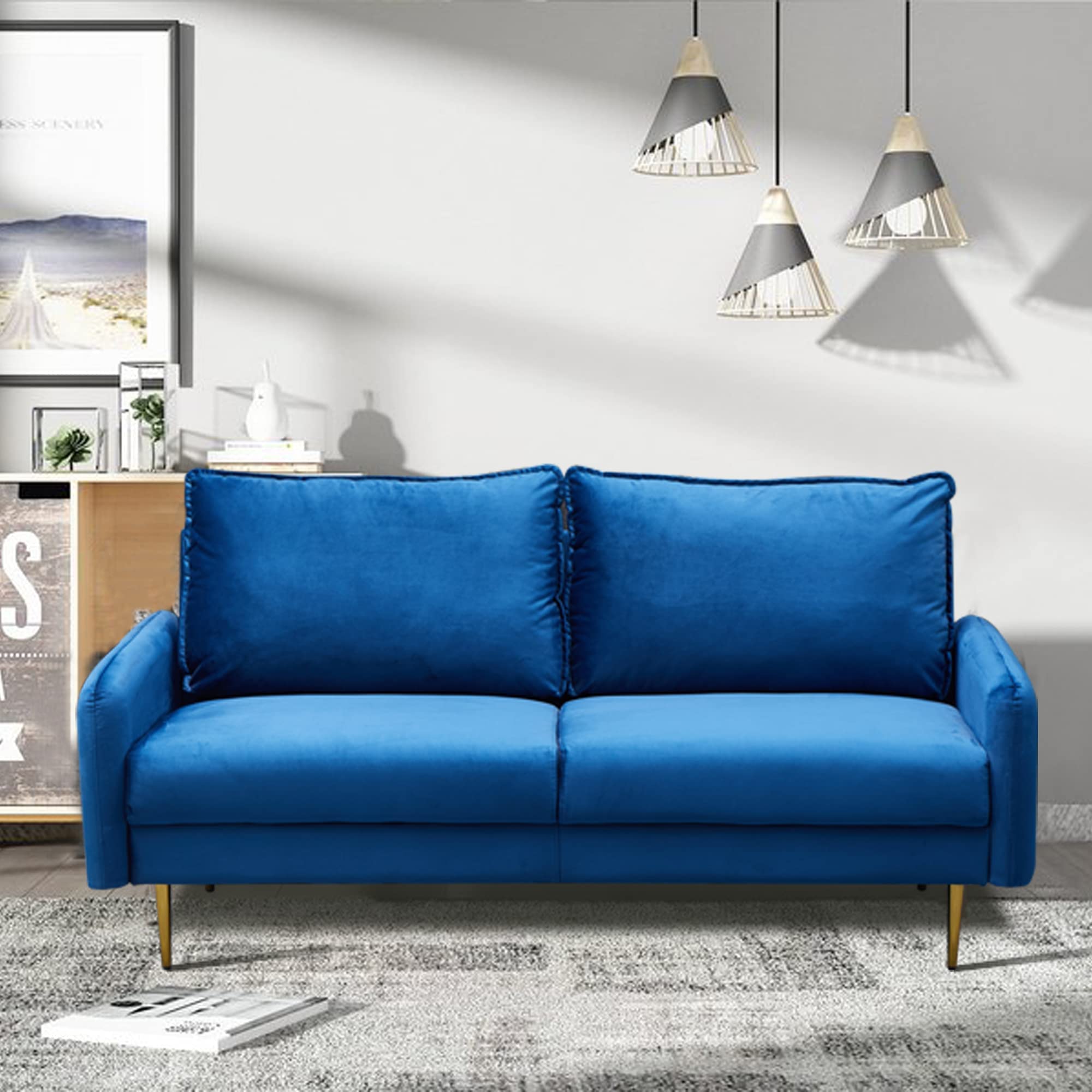 Velvet Sofa Modern Couch Tufted Loveseat with Metal Legs for Living Room