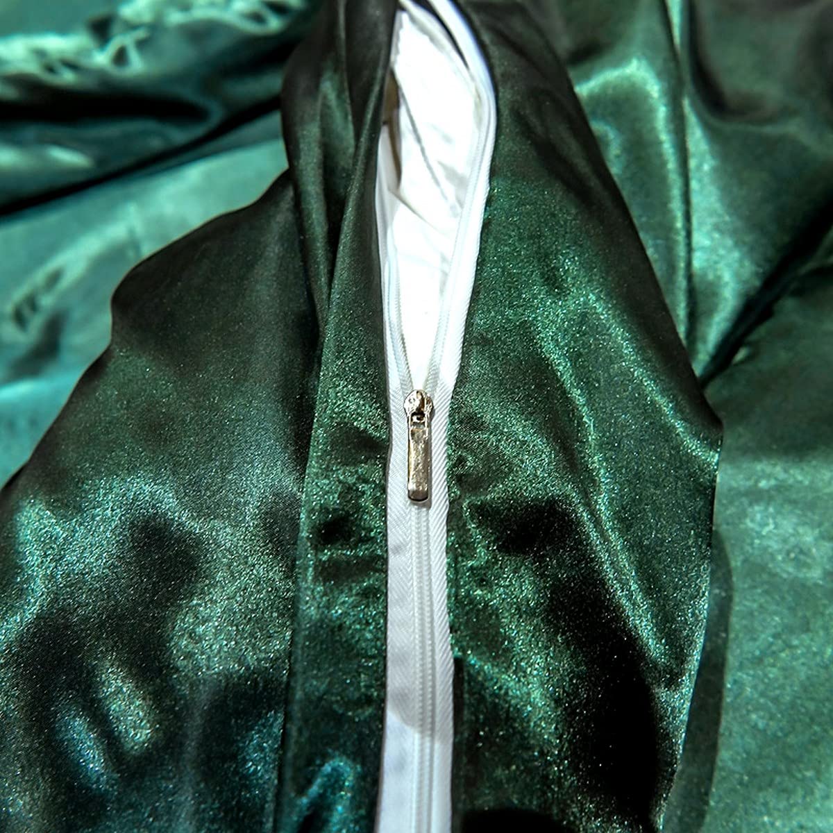 Hotel Green Duvet Cover Set Queen Silk Like Satin Bedding Set Summer Reversible