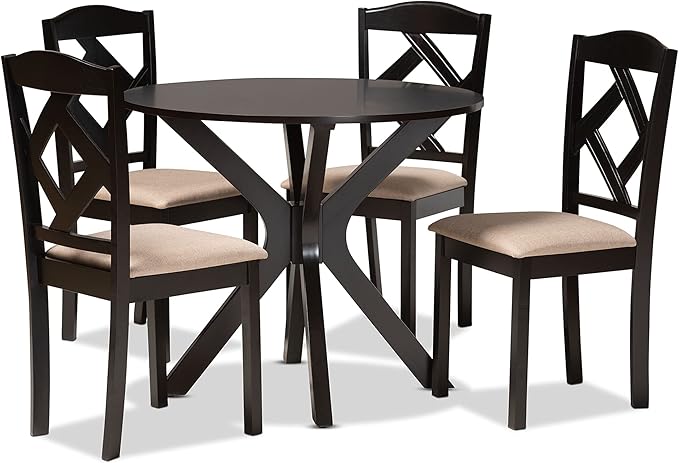 Modern Transitional Grey Fabric Upholstered and Dark Brown Finished Wood 7-Piece