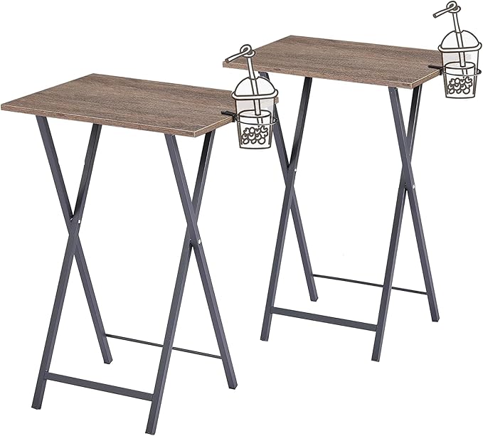 LuxFold 2-Piece Modern Marble Snack Tray Table Set with Cup Holder