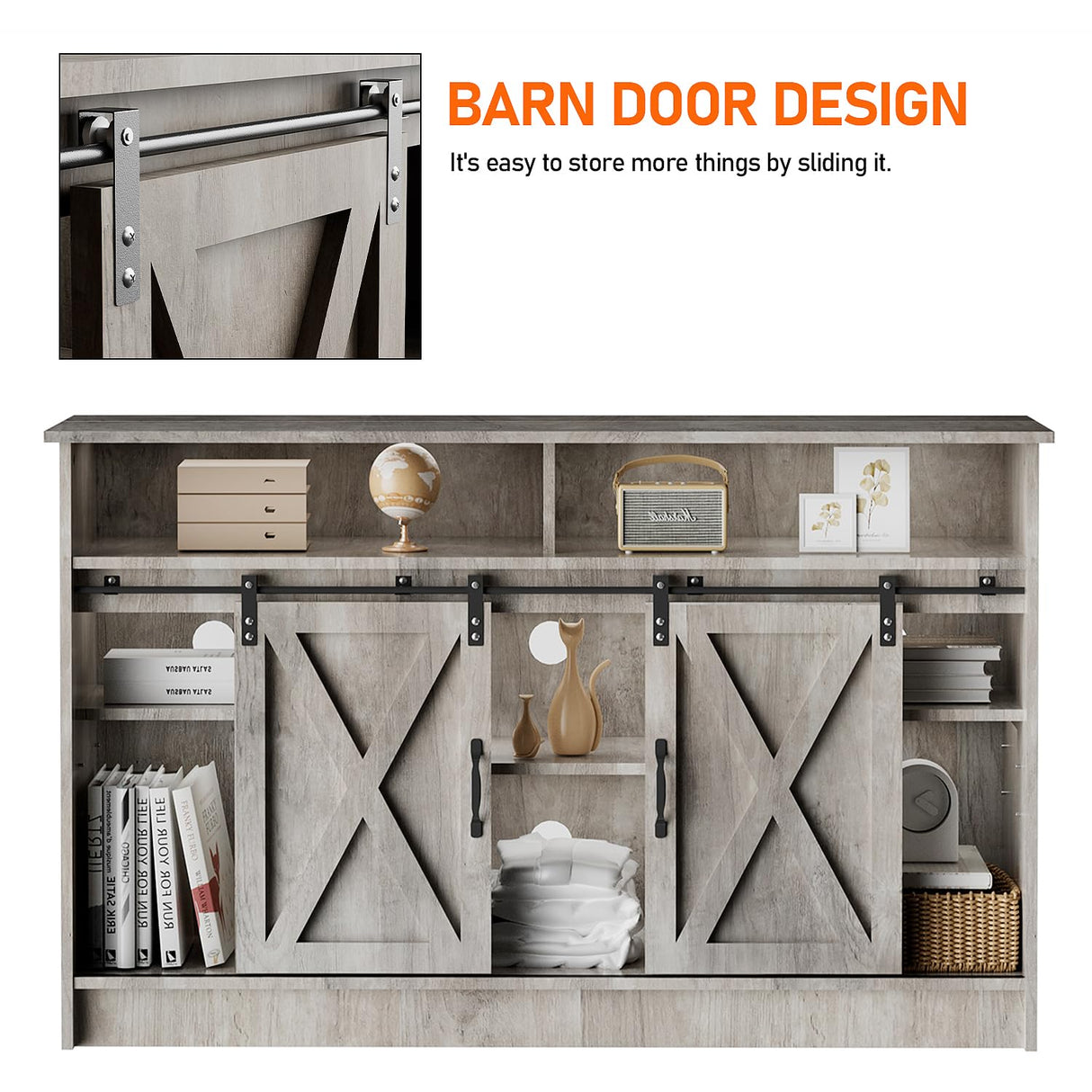 Farmhouse TV Stand for 65 Inch TV, TV Table and TV Console, TV Stands with Adjustable