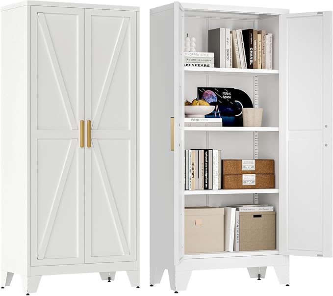 61" Tall Farmhouse Metal Pantry Cabinet, Kitchen Pantry Storage Cabinets