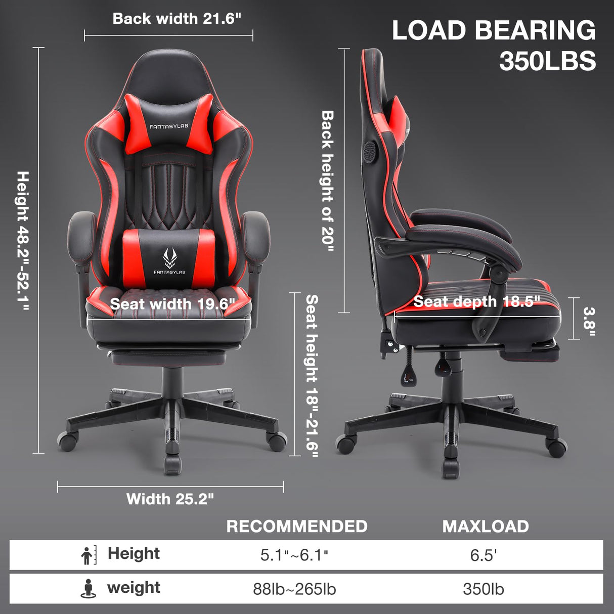 Gaming Chair with Speakers, High Back Computer Chair with Footrest