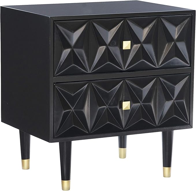 Two Drawer Geo Texture Sheerah Chest, Black Nightstand