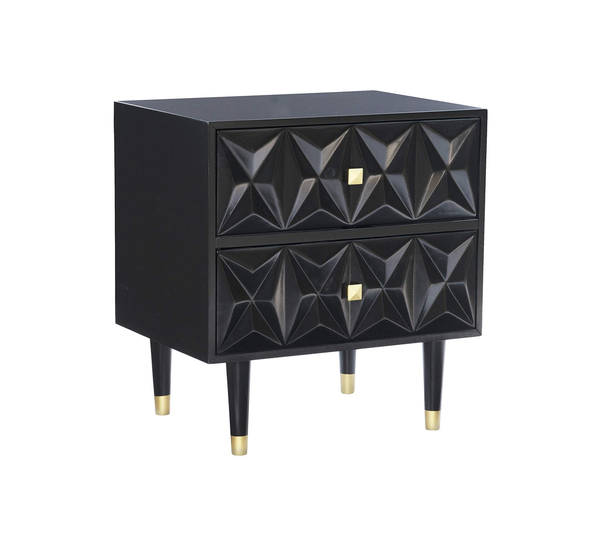 Two Drawer Geo Texture Sheerah Chest, Black Nightstand