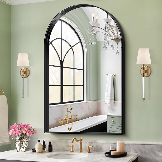 Arched Bathroom Mirror , Black Arched Mirror with Deep Frame for Bathroom