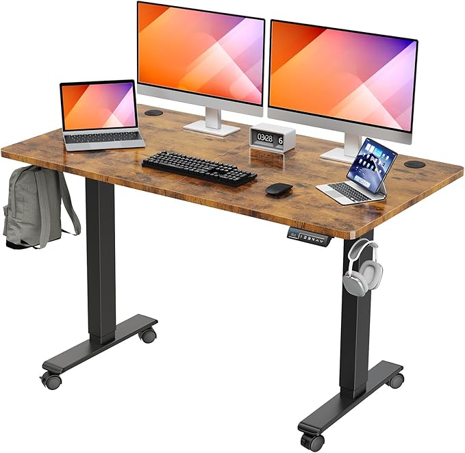Electric Height Adjustable Standing Desk, 55 x 28 Inches Sit Stand Desk with Memory
