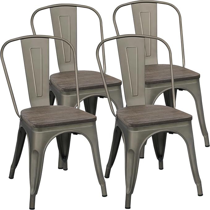 Metal Dining Chairs Set of 4, Indoor/Outdoor Patio Chairs