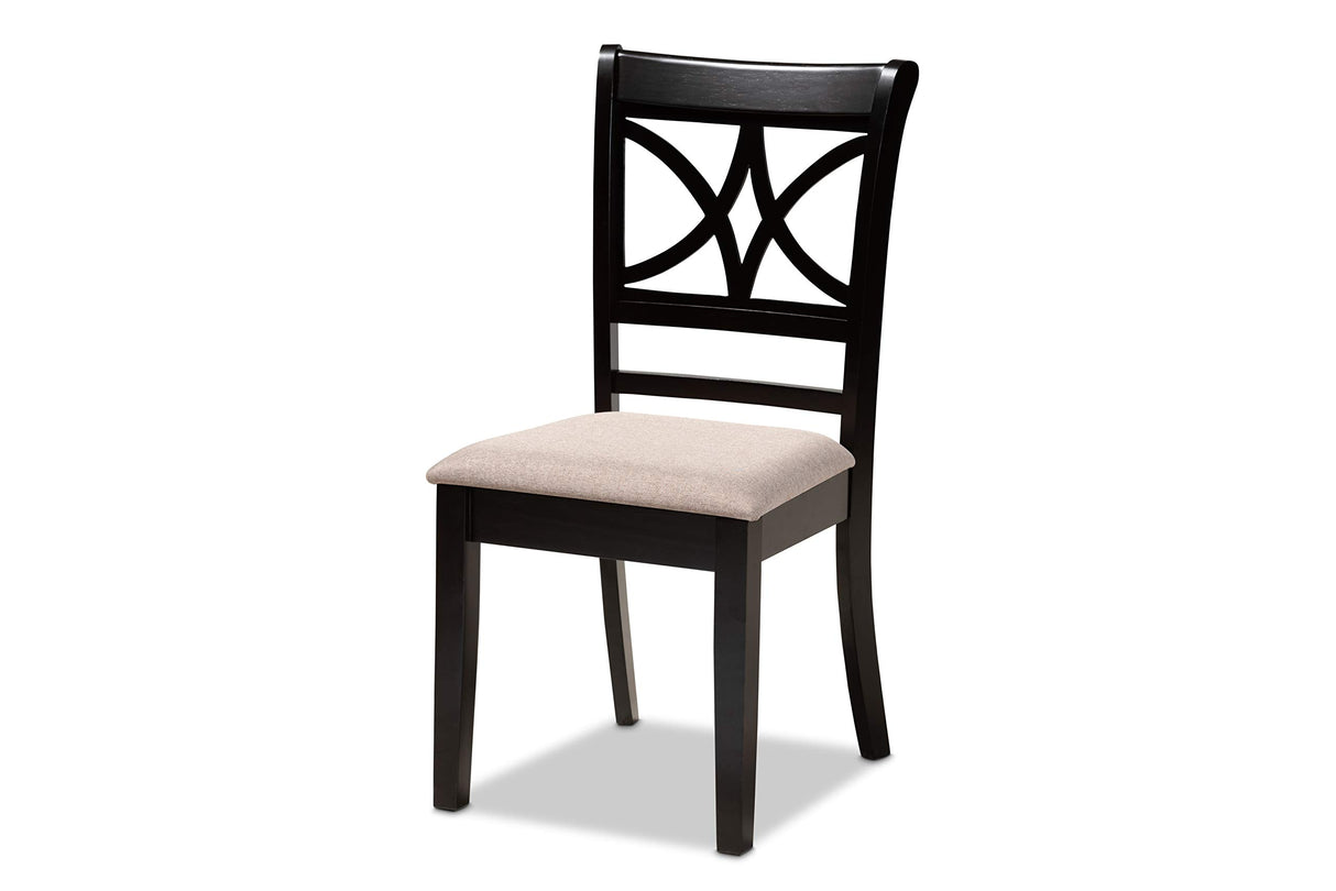 Set and Dining Set Sand Fabric Upholstered and Espresso Brown Finished Wood 5-Piece