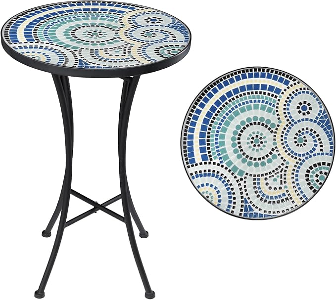 Mosaic Outdoor Side Table, Round Rustproof Patio Table