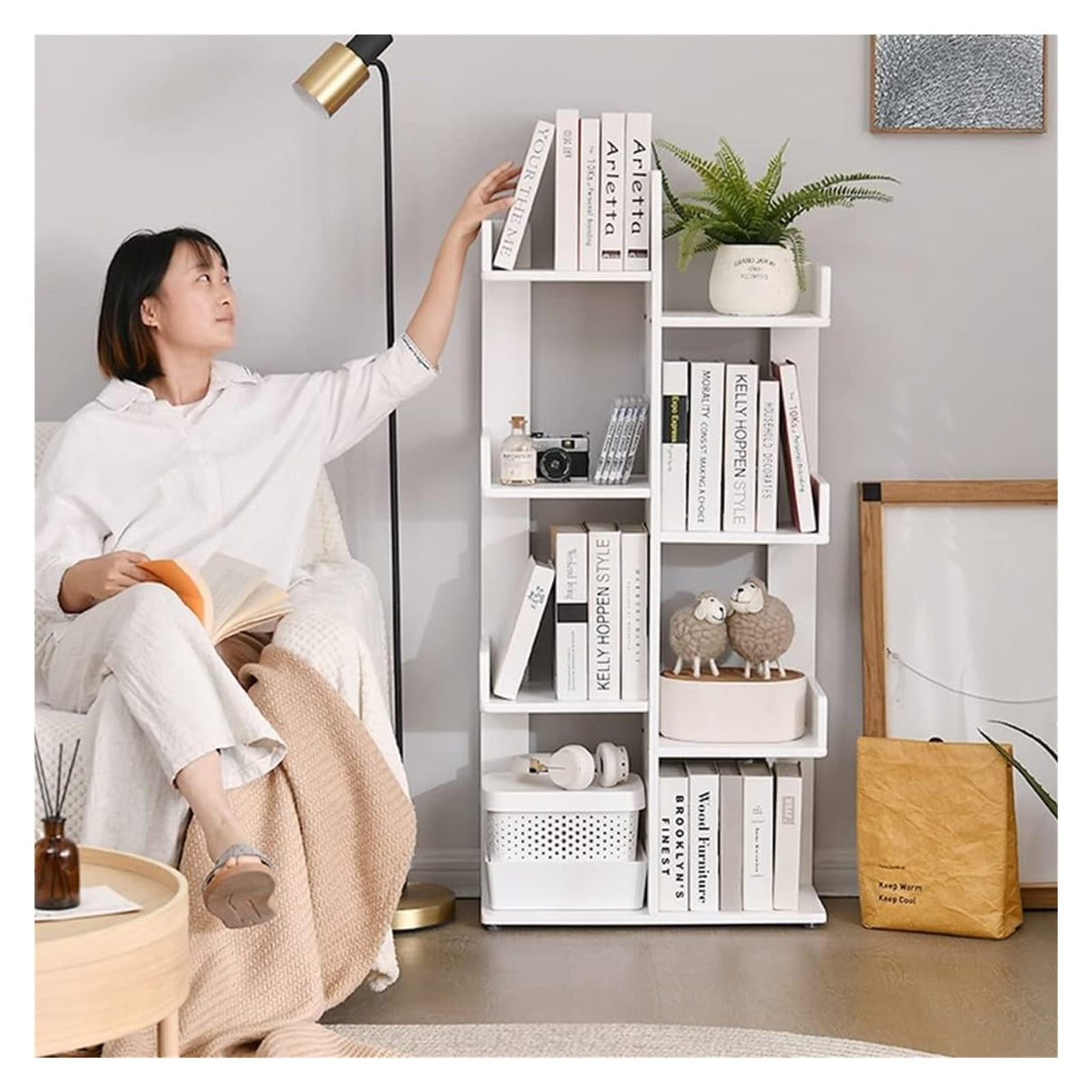 Bookcase Bookshelf Rubber Wood Bookcase Free Standing Book Shelf Organizer