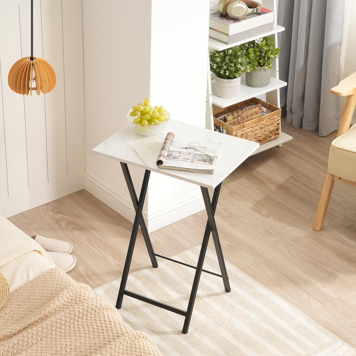 UrbanFold 4-Pack Folding TV Tray Tables with Storage Rack