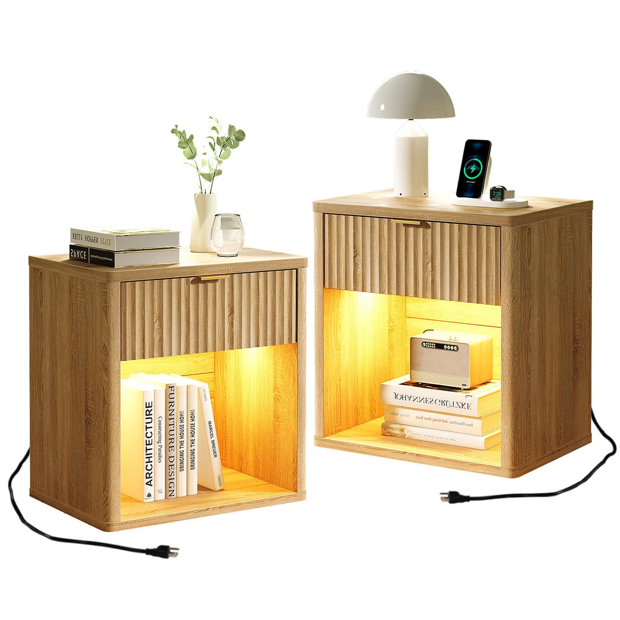 Night Stand Set of 2 Nightstands with Drawer Storage Bed Side Table