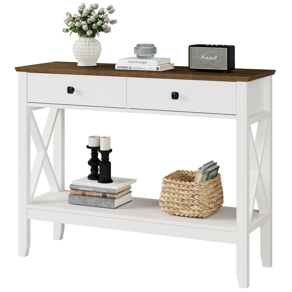 Lomojo Console Table,Sofa Table 13.8" D x 39.37" W x 31.5" HEntryway Table with 2 Drawers Storage Shelve Foyer Table for Entryway Farmhouse Hallway Tables for Living Room,Kitchen
