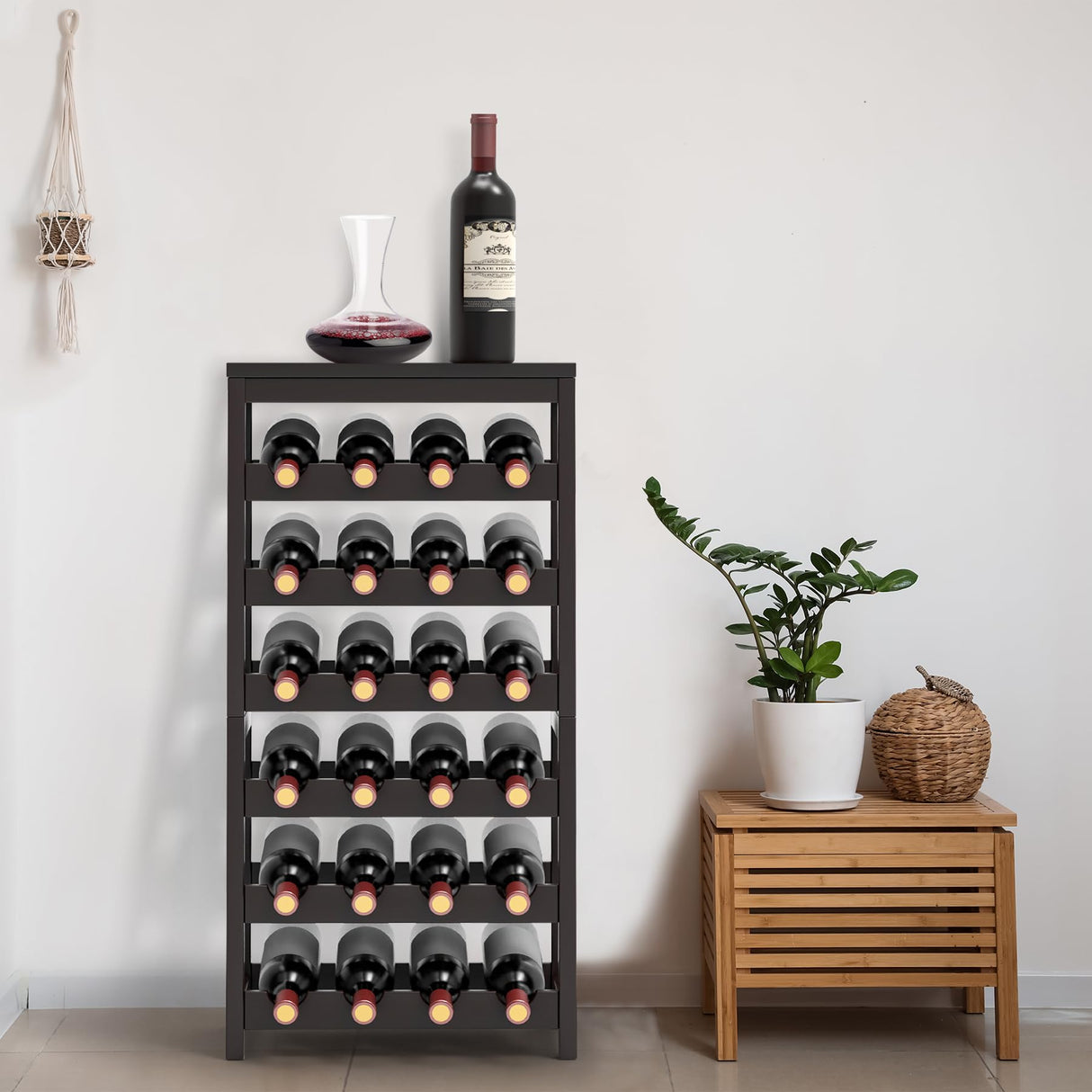 24-Bottle Wine Rack Freestanding Floor, 6-Tier Bamboo Wine Display Rack Storage Shelf