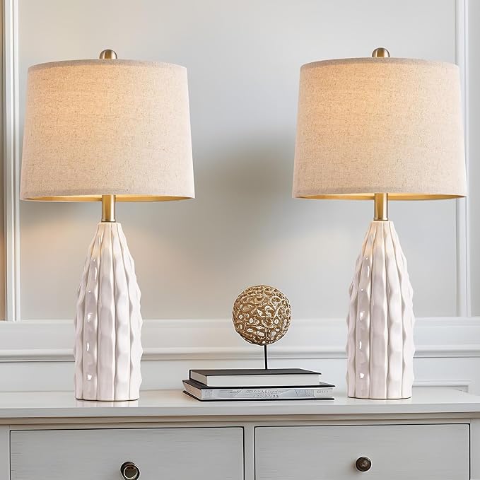 23.75" Modern Green Ceramic Lamps Set of 2 for Living Room Study Room Office Dorm