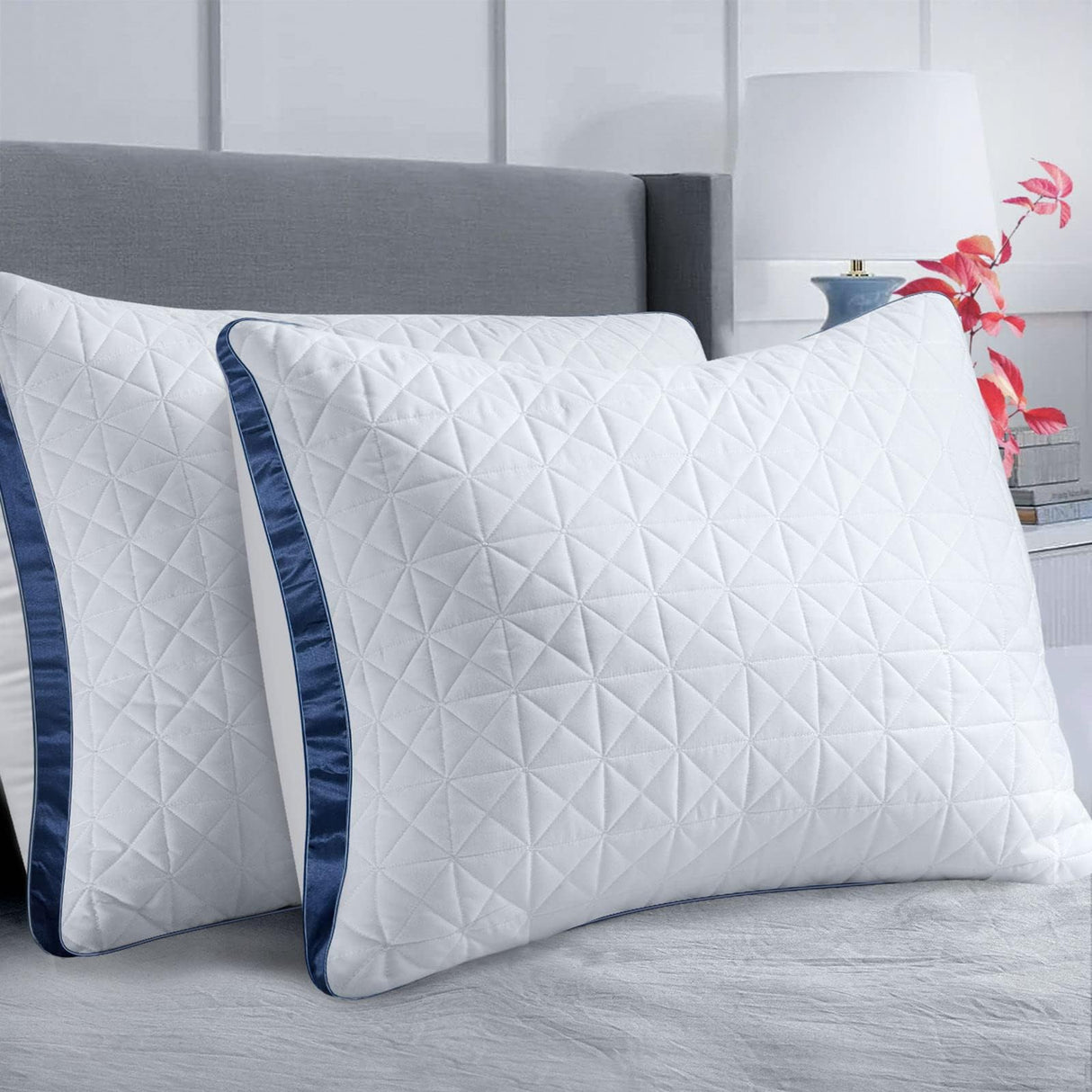 King Size Pillows Set of 2 - Cooling Hotel Luxury Bed Pillows for Sleeping 2 Pack, Supportive Breathable Down Alternative Gusseted Pillow for Side Stomach or Back Sleepers