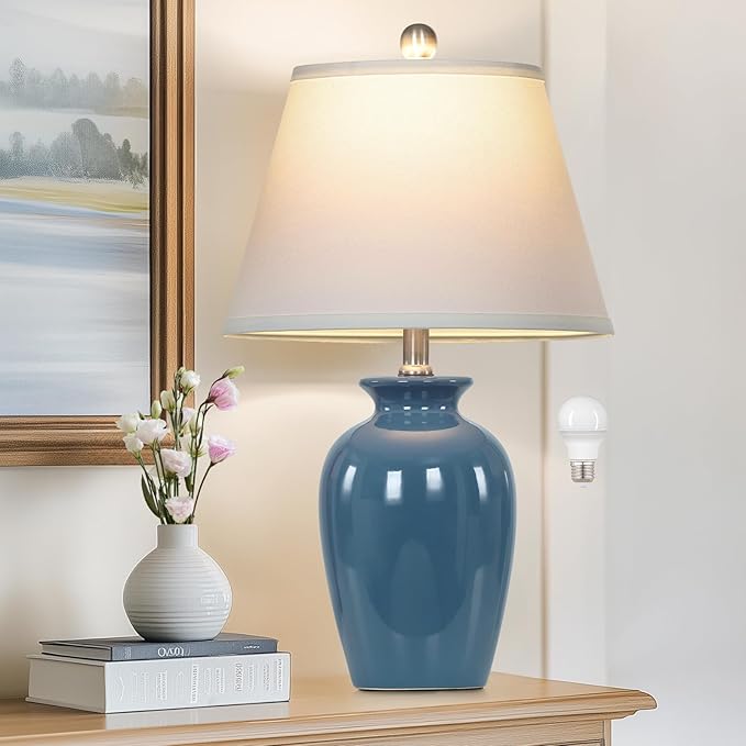 22" White Ceramic Modern Table Lamp with Ginger Jar Design - for Living Room