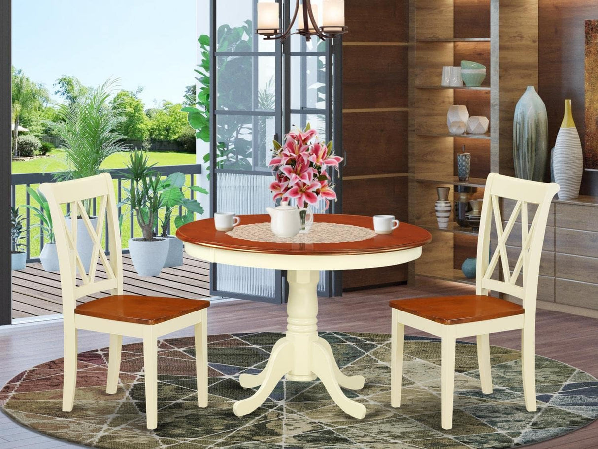 HLCL5-BMK-W 5 Piece Dining Set Includes a Round Dining Room Table with Pedestal