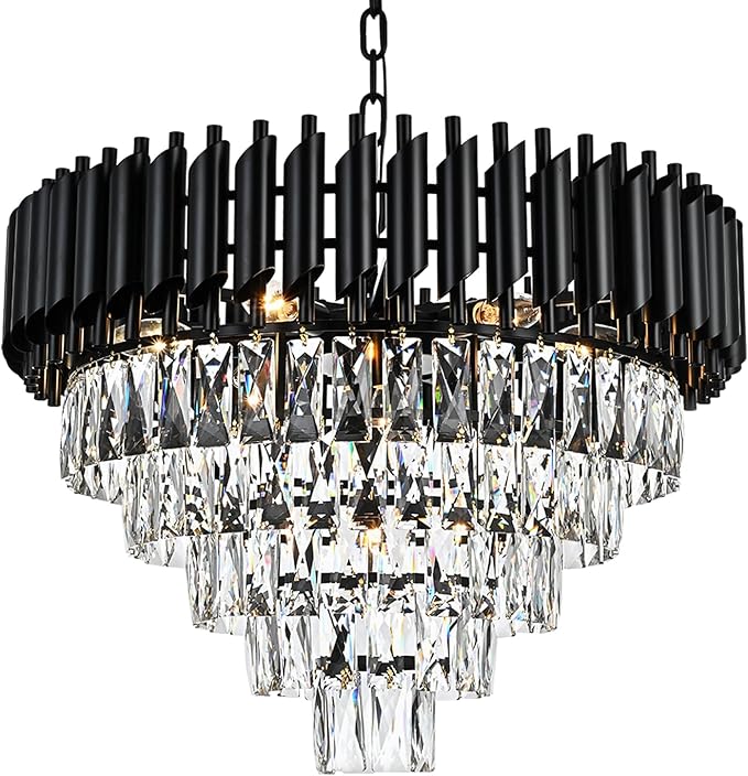 Crystal Chandelier Lights, 4 Tiers Luxury Pendant Ceiling Light, 19.7" Crystal Chandeliers