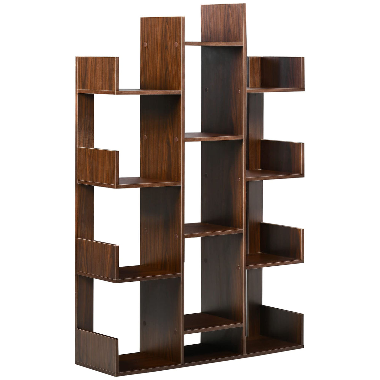 Tree Bookshelf, Modern Freestanding Bookcase with 13 Open Shelves, Display Unit for Living Room, Study or Office, Brown