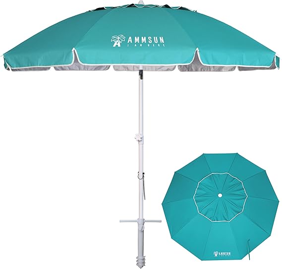 8 Feet Large Beach Umbrella with Sand Anchor Heavy Duty High Wind Portable Outdoor