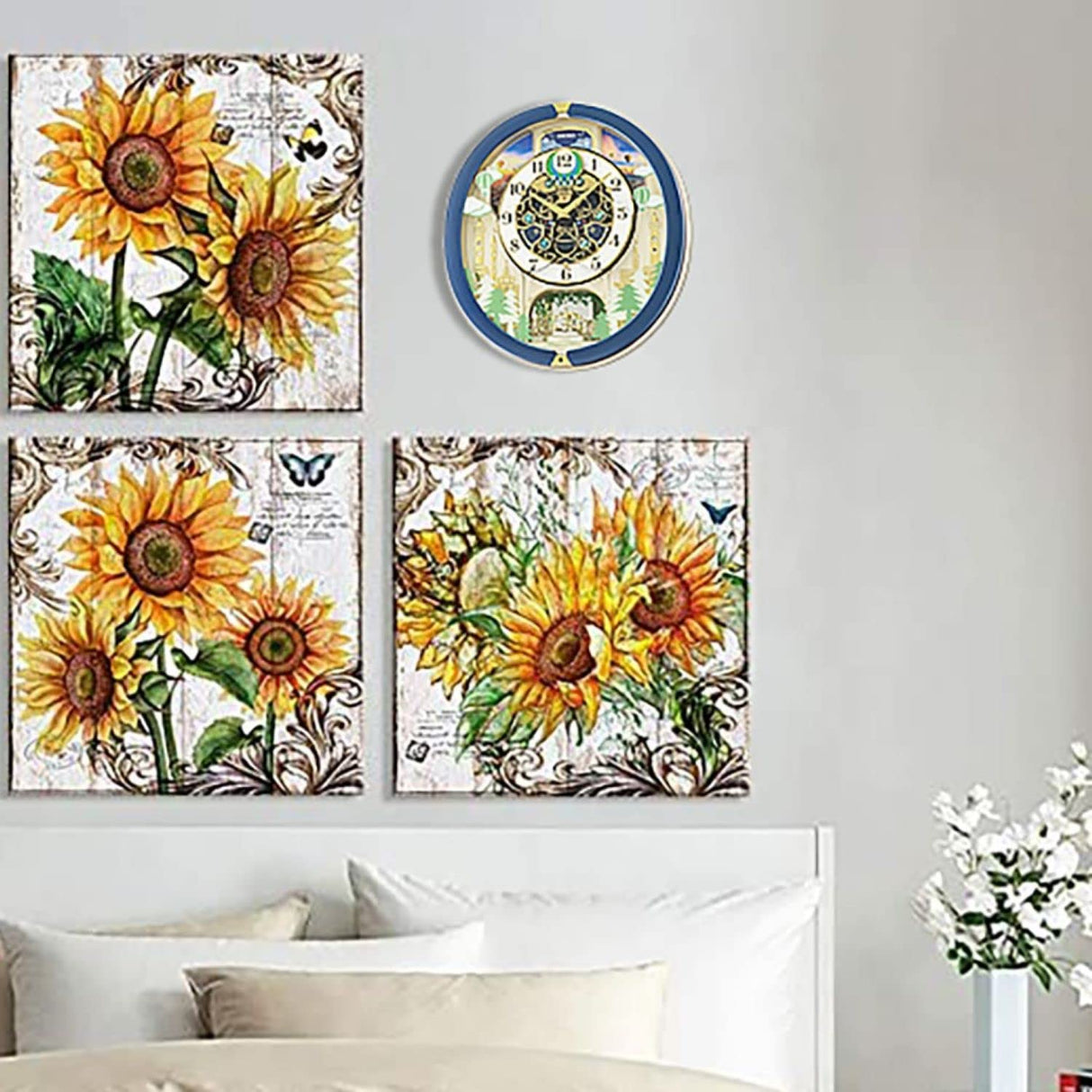 Blue Pine Fantasy Melodies in Motion Clock, Multicolored