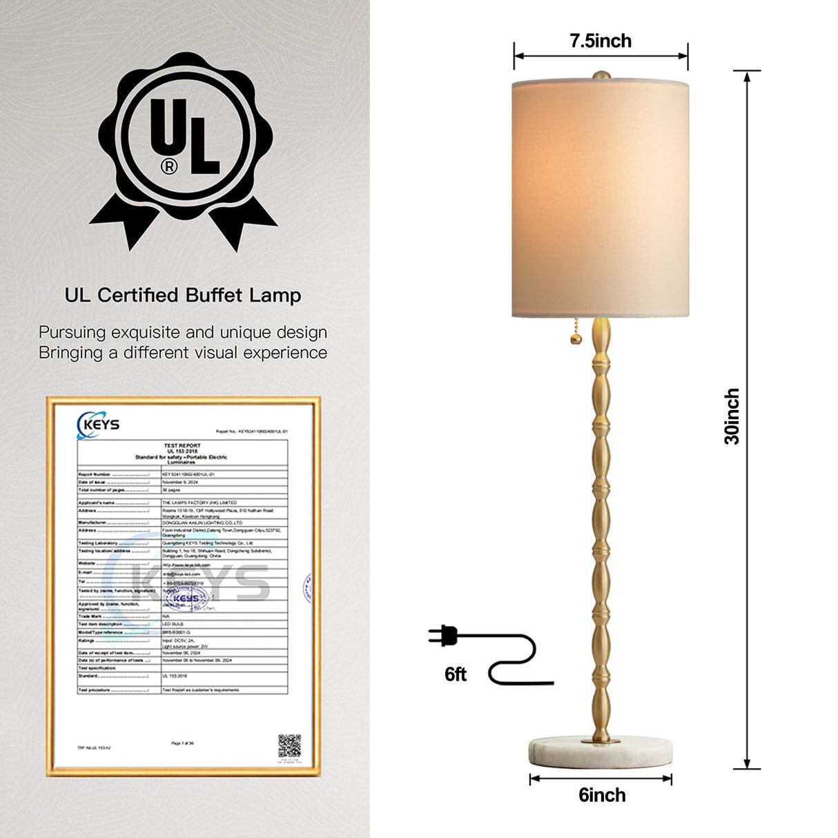 Modern Buffet Lamps Set of 2 - Marble Base with Brass Finish