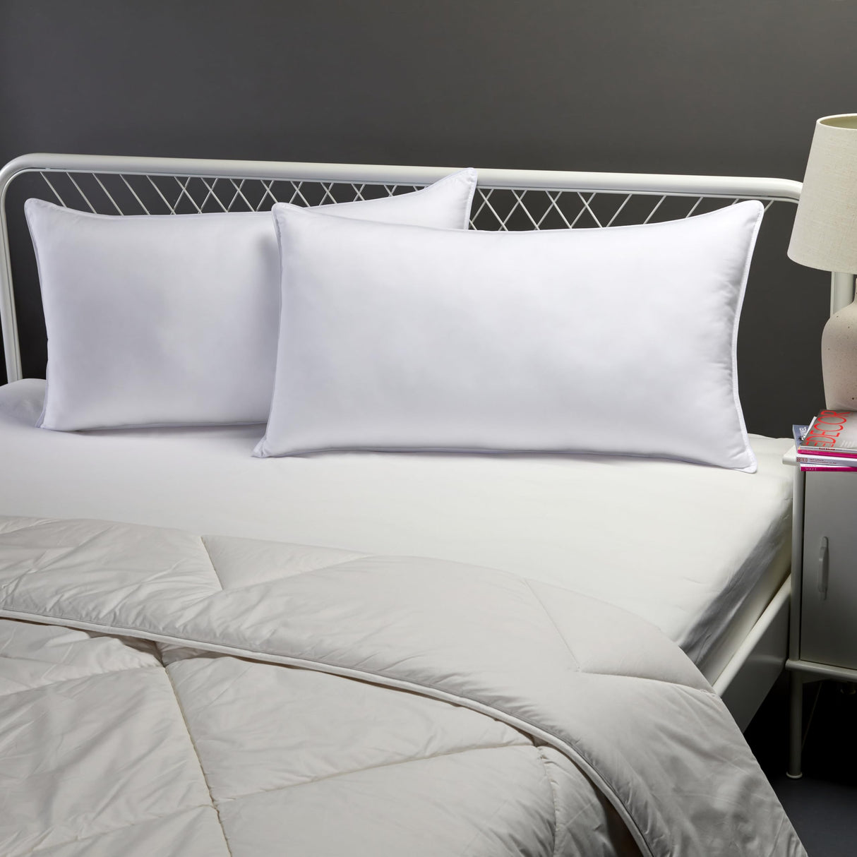 Down Alternative Bed Pillows, Medium Density For Back and Side Sleepers, King, 2-