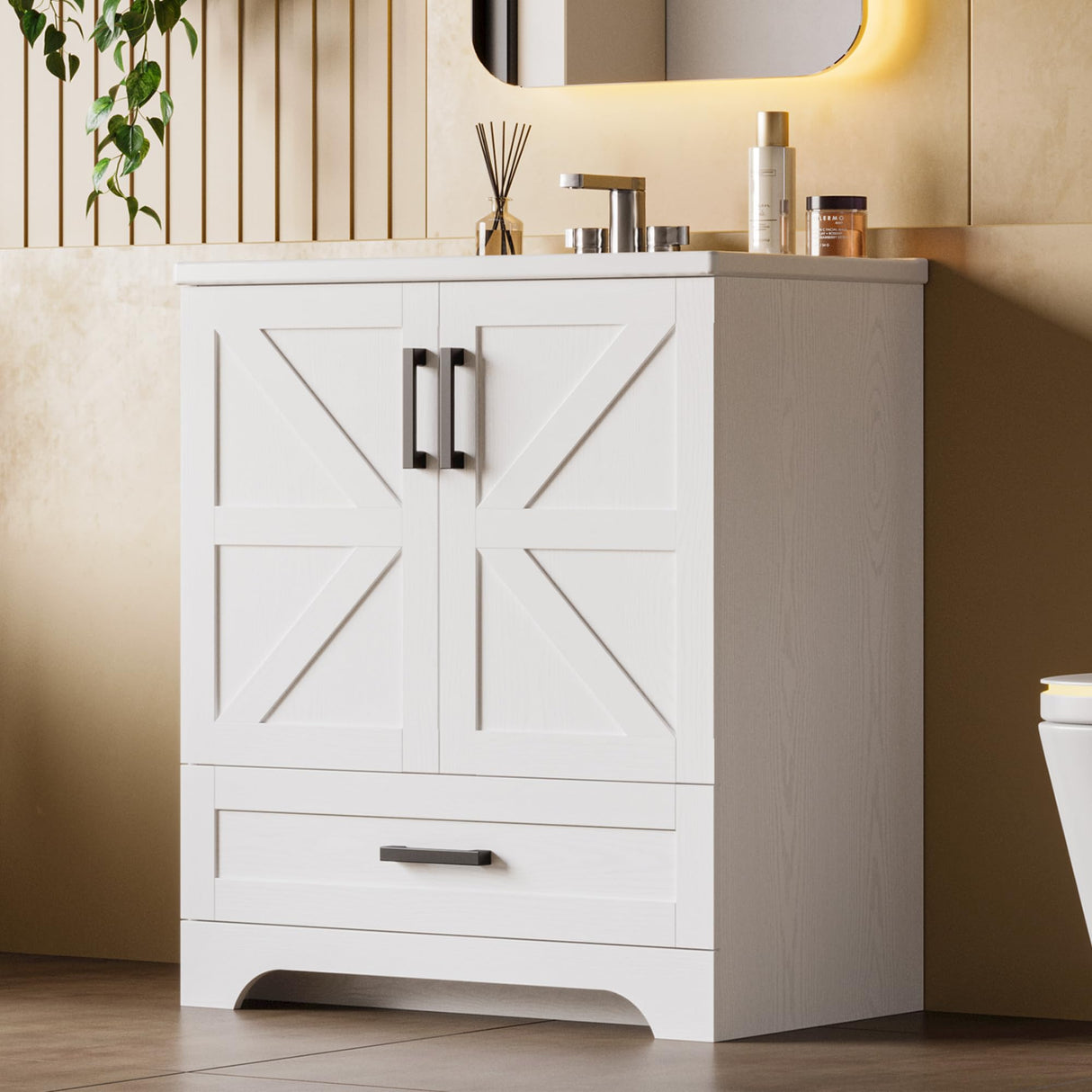 Bathroom Vanity with Sink, 24 Inch Farmhouse Bathroom Sink Cabinet with Drawer