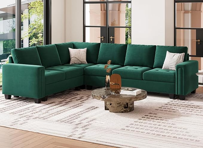 Sectional Sofa Couch 7-Seater Convertible Sectional Sofa Velvet Modular Sectional