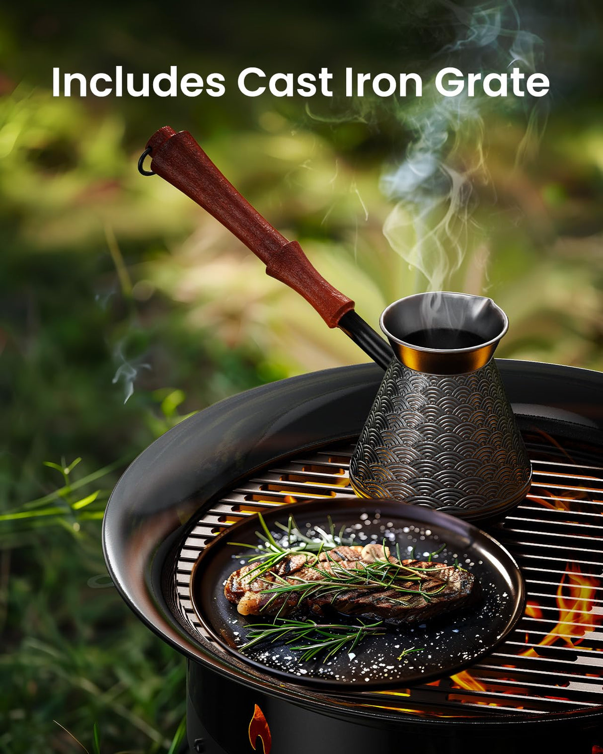 Ciays Large Propane Fire Pit 24 Inch, Gas Fire Pit with Grill Grate, Folding Legs, Hose Hooks, Propane Tank Holder, Cover & Carry Strap, CSA Certified Portable Outdoor Fire Pit for Camping, 58,000 BTU - Bircata