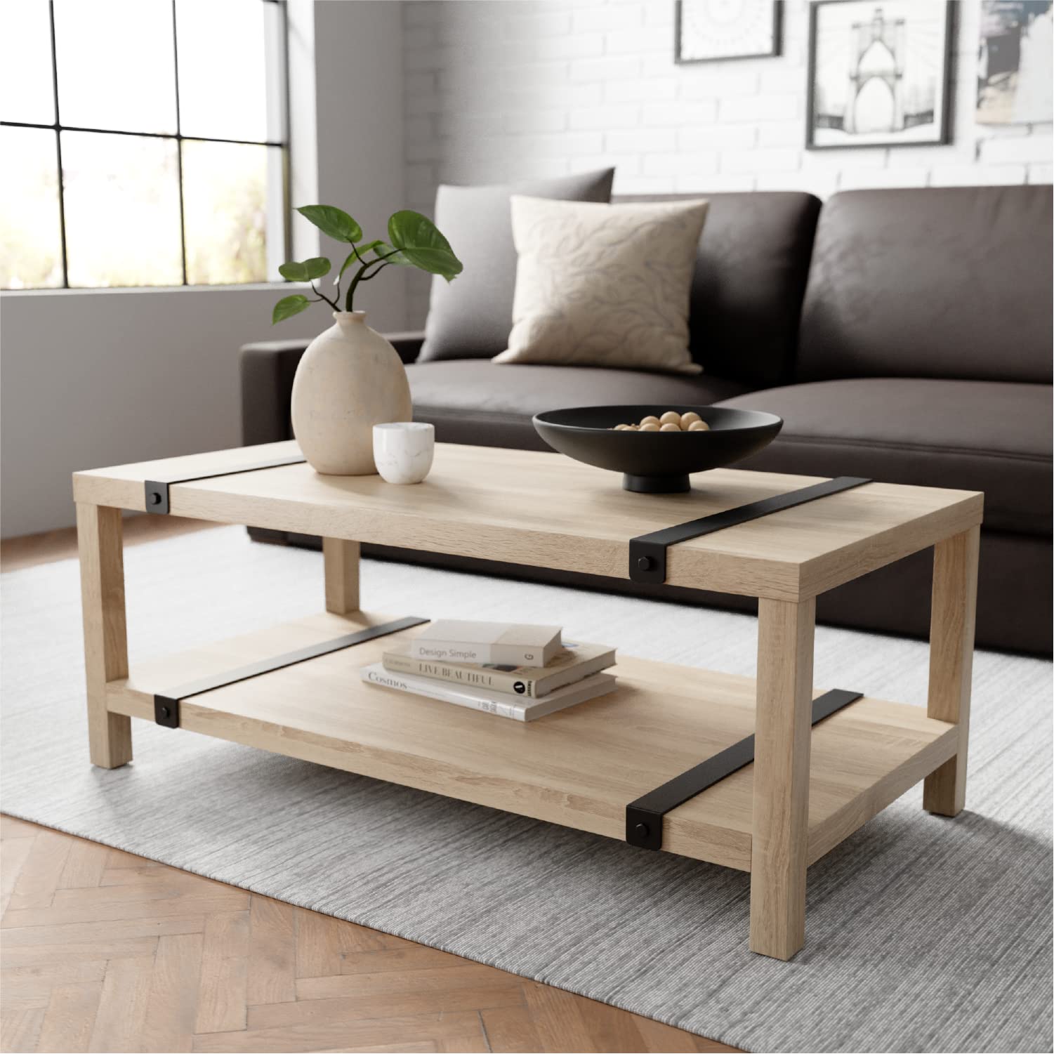 Industrial Rectangular Wood Coffee Table 2023 Collection - Living Room Furniture-