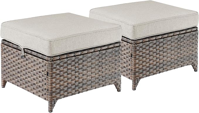 Outdoor Wicker Ottomans Rattan Footrests - Heavy Duty Outside Resin Rattan