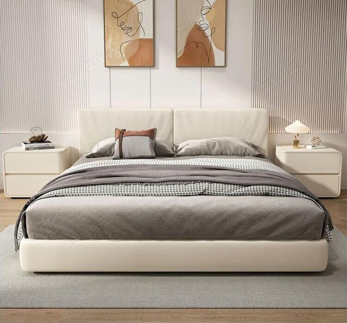 Modern Leather Bedside Table, Solid Wood Bedroom Feel