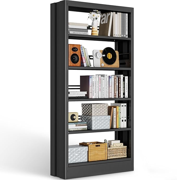 Bookcase,71" Tall Metal Bookshelf,5-Tier Open Bookshelves with Adjustable Storage Shelves