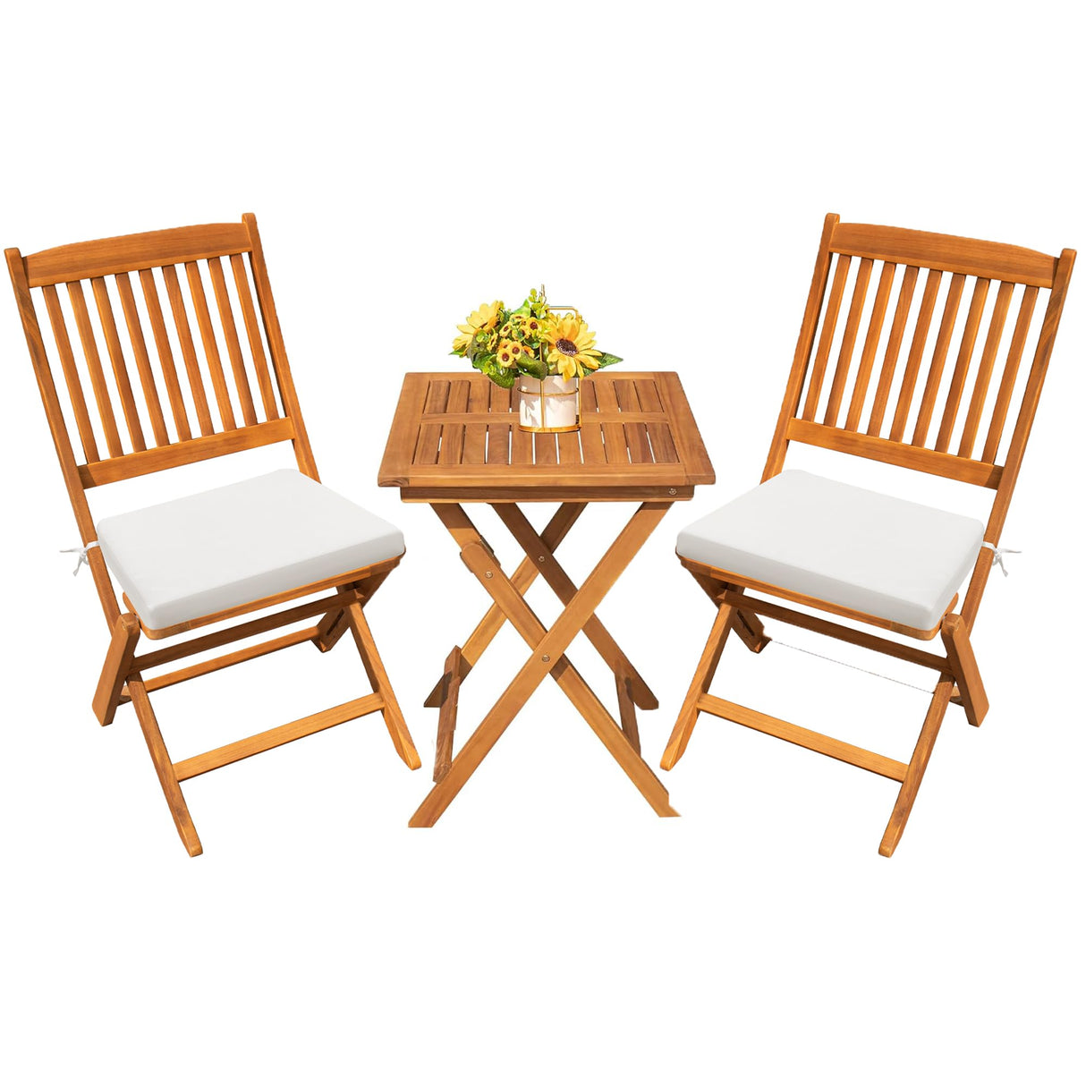Outdoor 3 Piece Folding Patio Bistro Set Acacia Wood Bistro Table and Chairs Set of 2