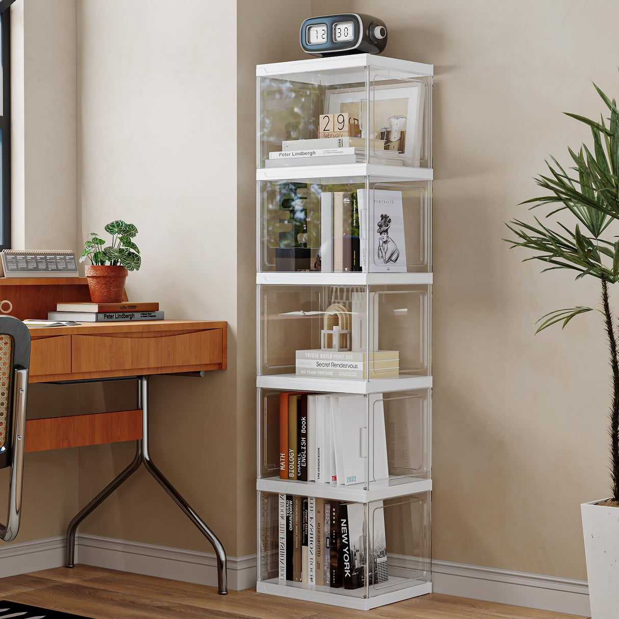 SBookshelves and Bookcases Floor Standing,5 Tiers Display Storage Shelves,Tall Bookcase Home Decor Furniture for Home Office, Living Room, Bed Room(15.8x11.8x61in)