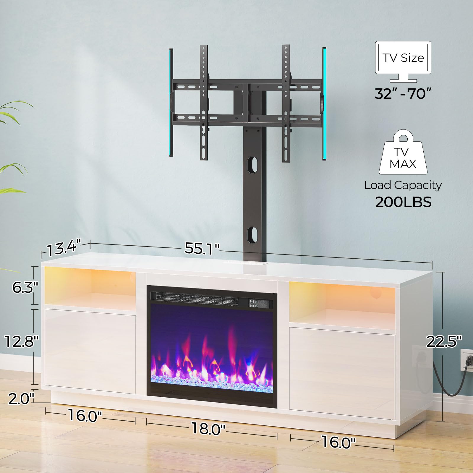 Fireplace TV Stand with Led Lights and Power Outlets, Entertainment Center