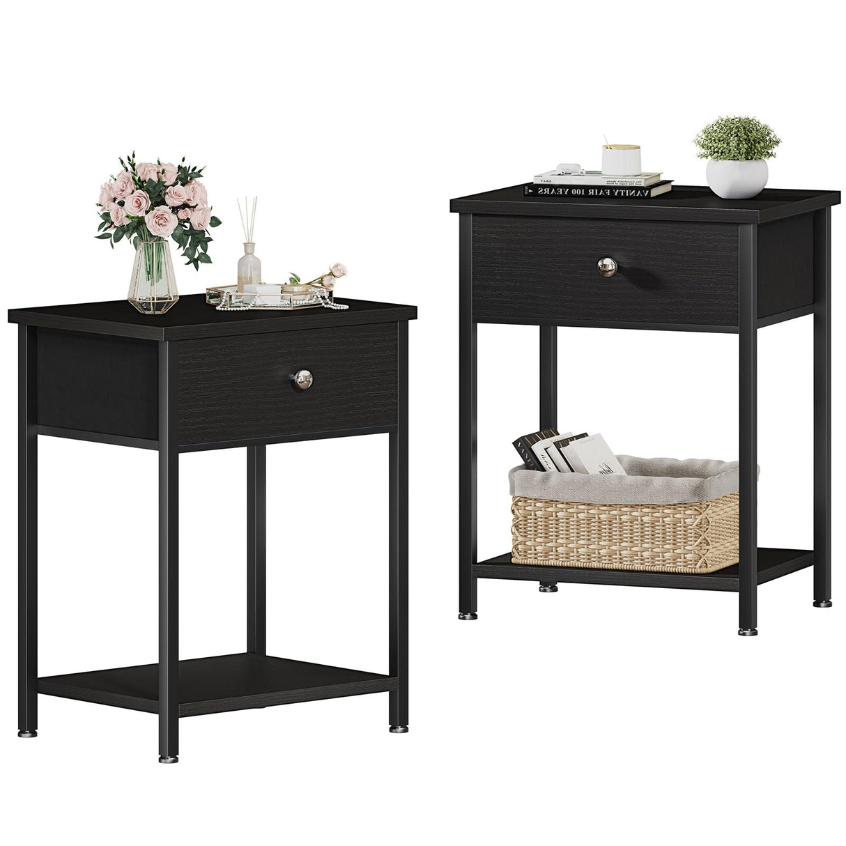 Black Nightstand Set of 2,Night Stand Set