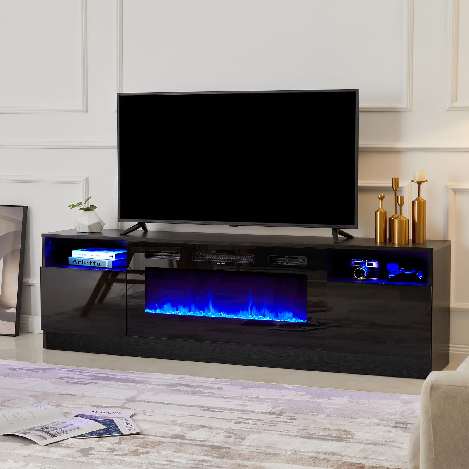 Fireplace TV Stand with 36" Electric Fireplace, LED Light Entertainment Center,