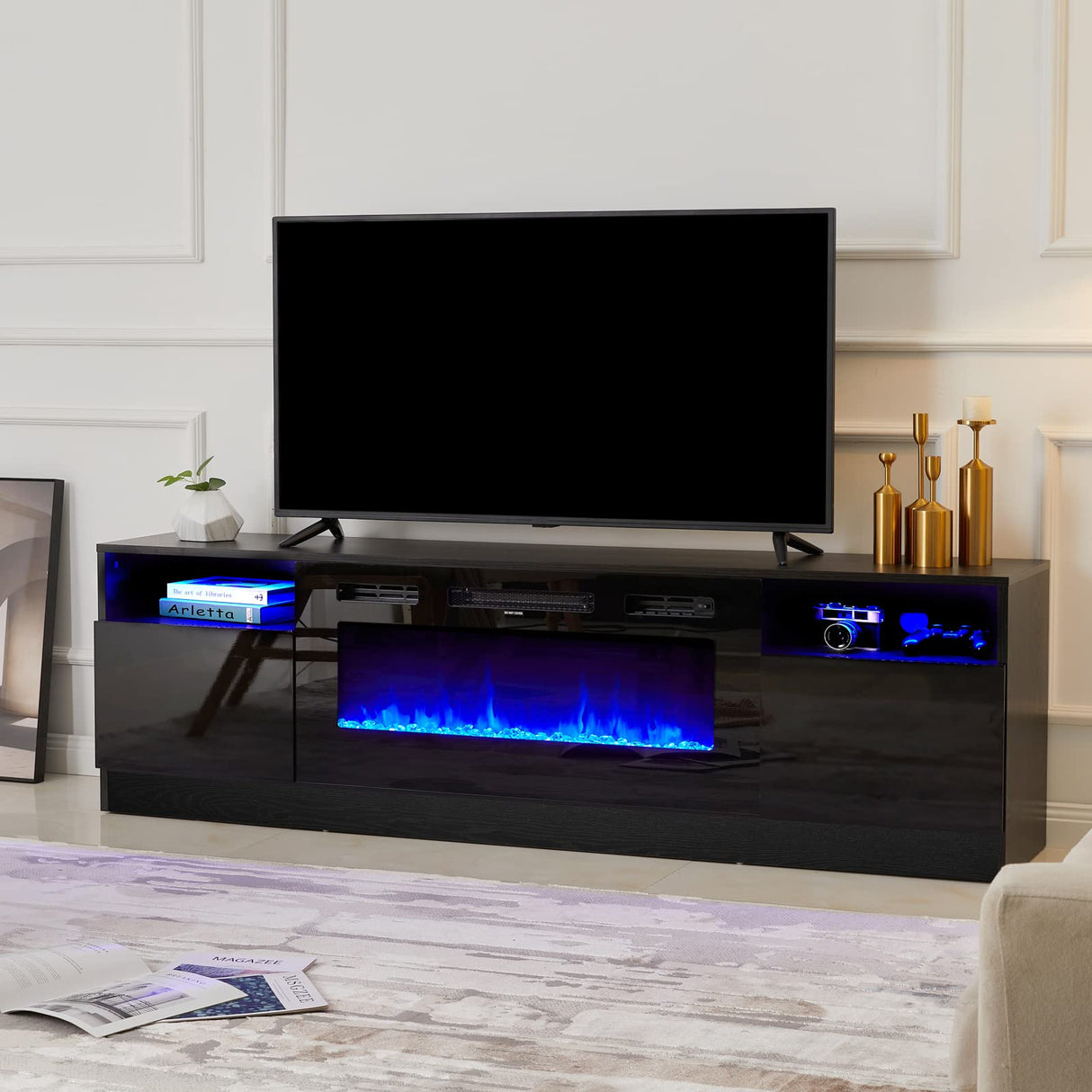 Fireplace TV Stand with 36" Electric Fireplace, LED Light Entertainment Center,