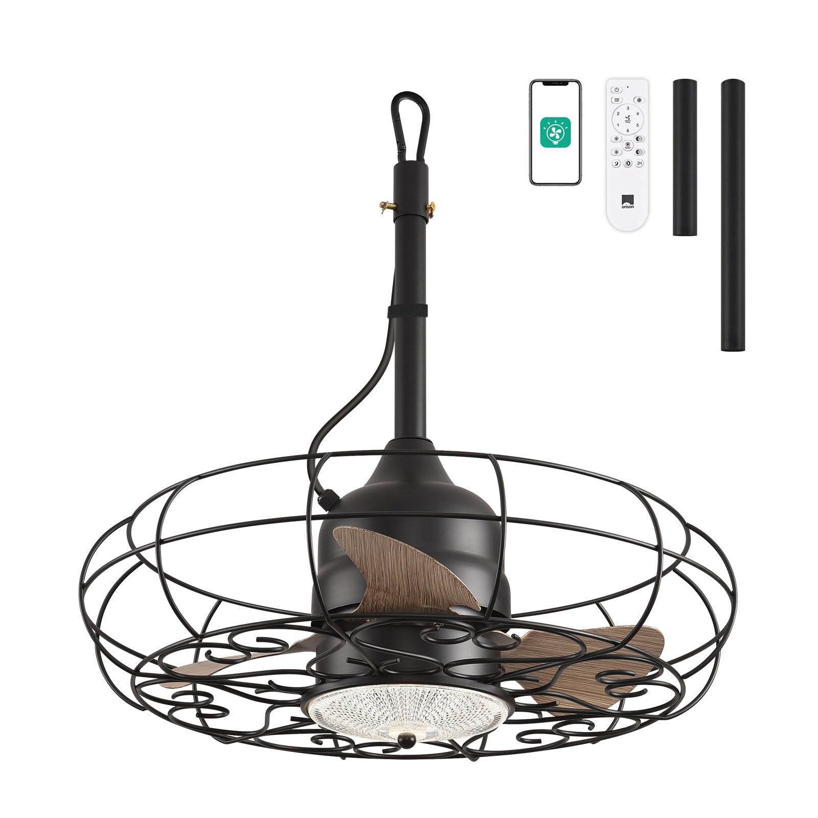 Outdoor Ceiling Fans with Light, 21'' Wet Rated Outdoor Hanging Fan for Gazebo