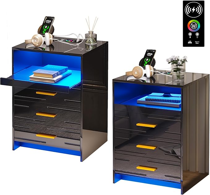 Nightstand Set of 2 with Wireless Charging Station