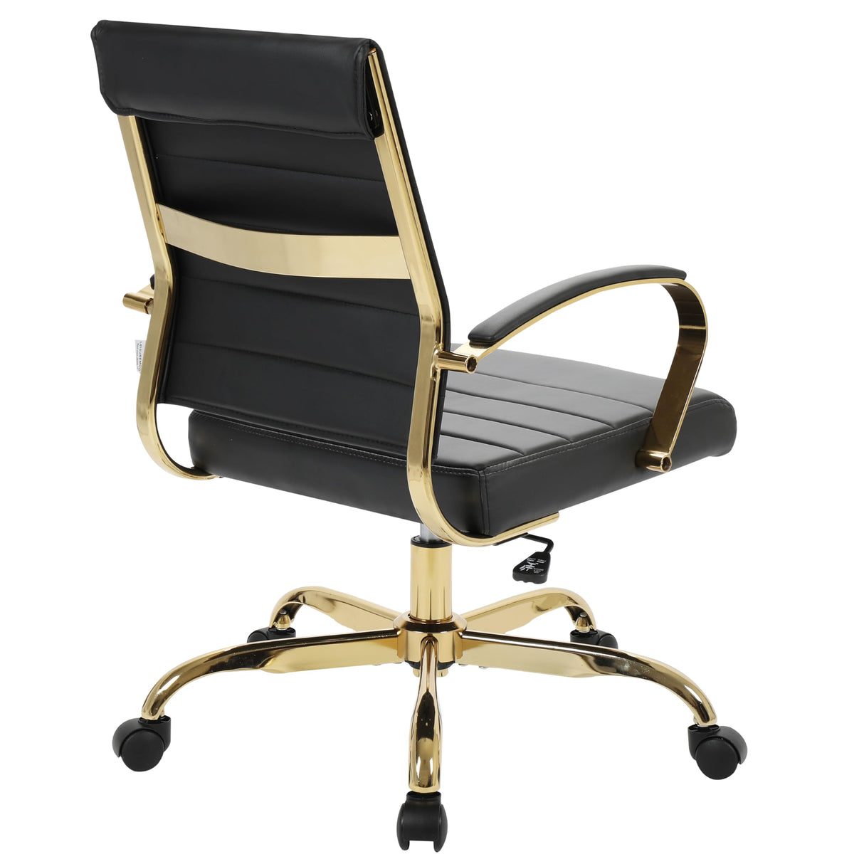 Mid-Back Ergonomic Office Chair with Lumbar Support - Black Leather Gold Frame