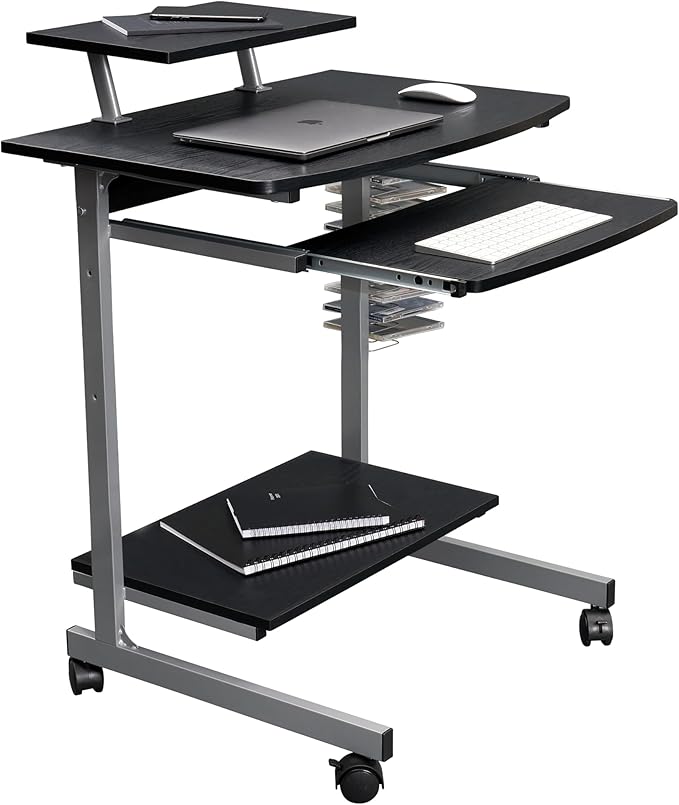 Computer Desk/Cart with Storage Shelves, Rolling Working Station for Small Spaces