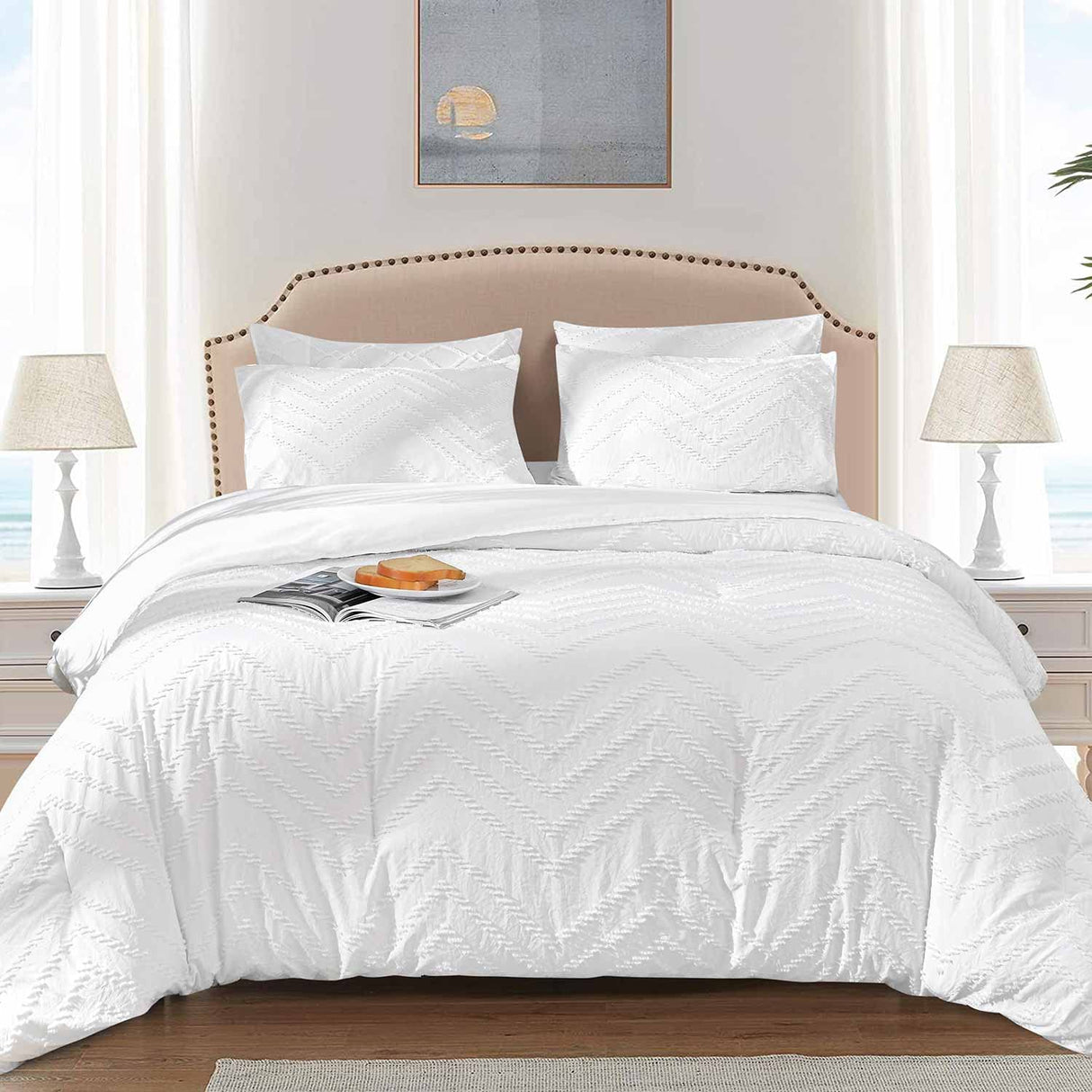 White Tufted Jacquard Boho Soft Shabby Chic Down Alternative Comforter