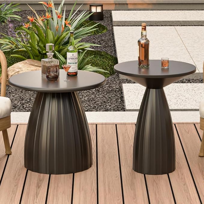 Round Small Patio Side Table, Metal Steel Outdoor Side Table, Patio Accent End Table