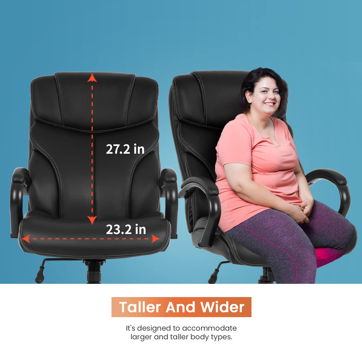 Office Chair Big and Tall 500lbs Wide Seat Desk Chair with Lumbar Support Arms High